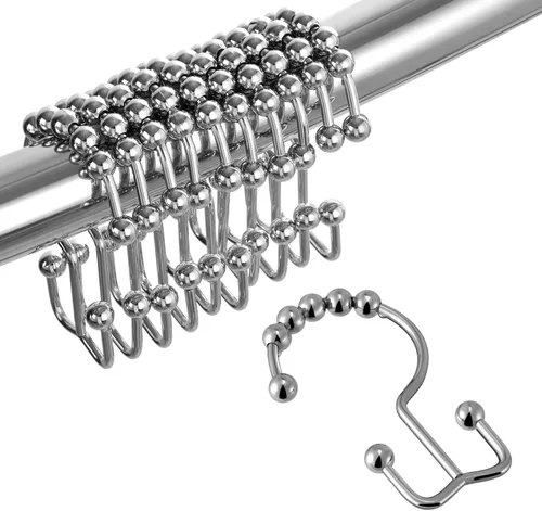 Vista 10 de TOPROD, ganchos para cortina de ducha con anillos negros mate, doble cara, acero inoxidable, juego de 12