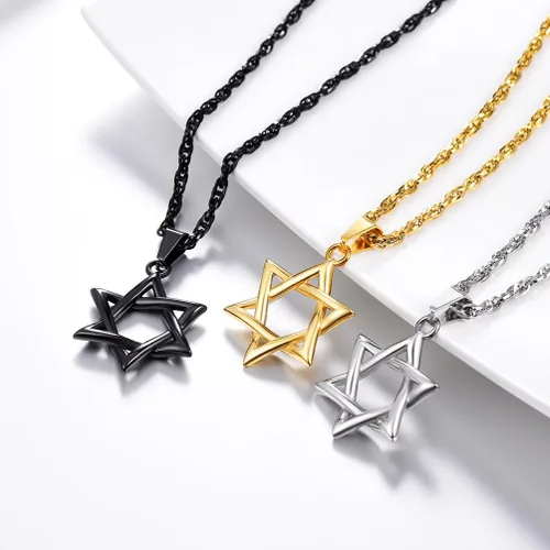 Vista 2 de PROSTEEL Collar con colgante y cadena de acero inoxidable de la estrella de David judía, joyería de Israel para hombres y mujeres