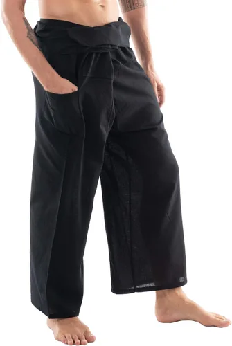 Vista 2 de CandyHusky Pantalones de pescador tailandés, pantalones de pirata de algodón para hombre, pantalones de descanso, pantalones samurái, disfraz gitano