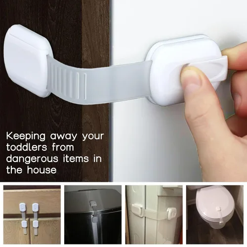 Vista 6 de Cerraduras de seguridad prémium para niños, paquete de 6 cerraduras de seguridad ajustables para bebés, para cocina, armarios, cajones, nevera e