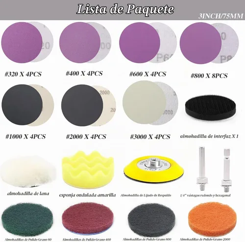 Vista 4 de Kit de restauración de faros de coche de 3 pulgadas, kit de pulido de faros de 2.953 in, kit de limpieza de faros con gancho y bucle, disco