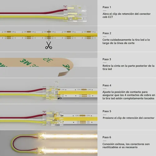 Vista 5 de PAUTIX Conectores de 0.394 pulgadas para CCT COB LED Tira de luz LED Kit de conexión de extensión de terminal sin soldadura, 4 conectores