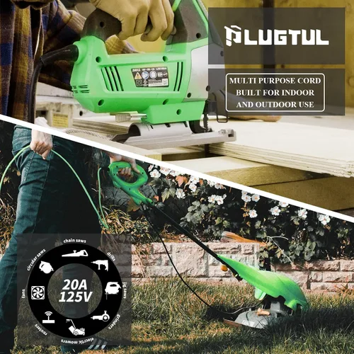 Vista 8 de PLUGTUL Cable de extensión de 20 amperios de 50 pies Cable de extensión resistente NEMA 5-20, extremo iluminado, calibre 12, SJTW, 20AMP 125V