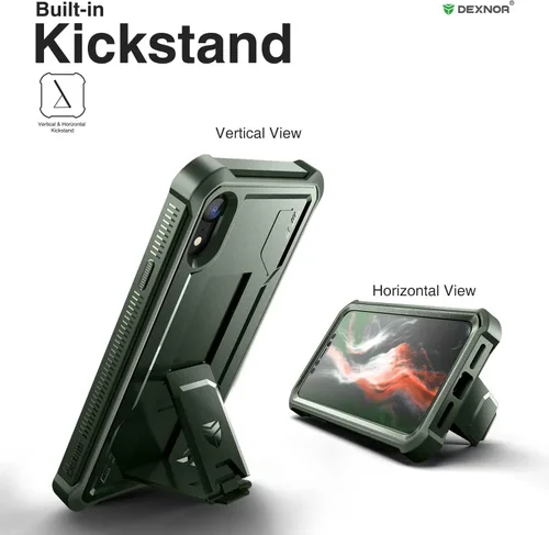 Vista 4 de Dexnor Funda para iPhone XR, [Protector de pantalla y soporte integrados] Protección de grado militar resistente a prueba de golpes para iPhone XR