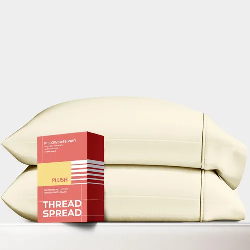 Vista 11 de Thread Spread Fundas de Almohada de Algodón Egipcio 100% Tamaño Estándar/Queen Juego de 2 - Fundas de Almohada Beige Satén de Lujo con Cuenta