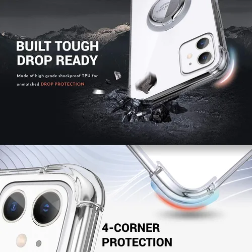 Vista 5 de Silverback Funda transparente diseñada para iPhone 12 Mini con soporte de anillo, TPU suave que absorbe los golpes, a prueba de golpes, para Apple