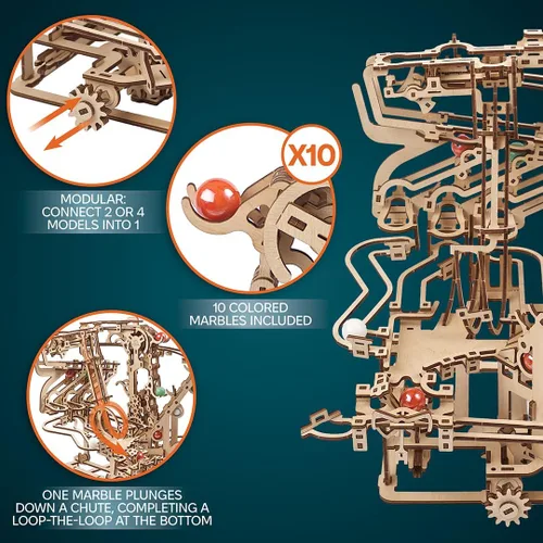 Vista 4 de UGEARS Cadena de Elevación de Carrera de Mármol 3D Rompecabezas de Madera para Adultos - Kits de Modelo de Madera para Modelos de Adultos