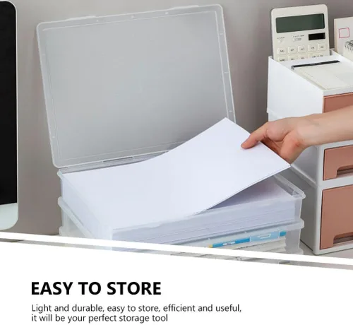 Vista 8 de NUOBESTY Estuche organizador de escritorio de oficina, estuche de plástico transparente para álbumes de recortes, caja de almacenamiento de papel