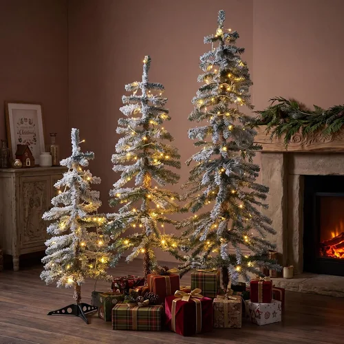 Vista 7 de Cinnvoice Árbol de Navidad artificial flocado de 3 piezas con luces LED