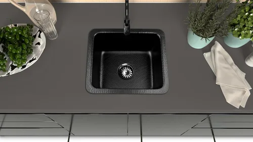 Vista 5 de Monarch Abode Fregadero de cocina y bar – Fregadero de cocina Highball de doble montaje de 17 pulgadas, fregaderos de aluminio negro mate martillado