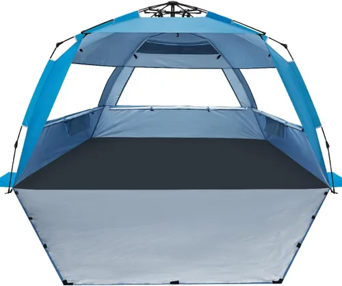Vista 15 de WhiteFang Deluxe - Tienda de campaña plegable para playa con protección UV para 3-4/5-6 personas, protección contra rayos UV, piso extensible con 3