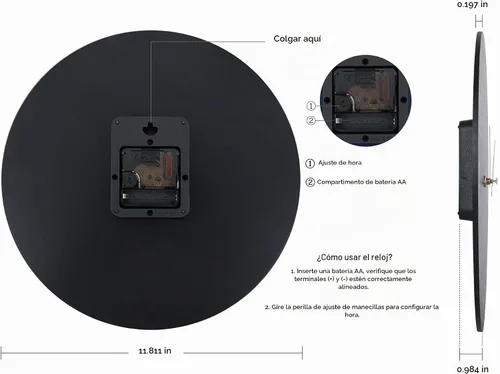 Vista 8 de Lafocuse Relojes de pared negros silenciosos de 12 pulgadas para decoración de cocina, sala de estar, reloj de pared rústico de madera, funciona
