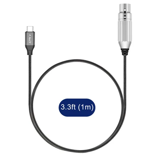 Vista 7 de J&D Cable de audio de micrófono USB C a XLR, cable trenzado USB C a XLR hembra para grabación de audio, micrófono dinámico, compatible con iPhone