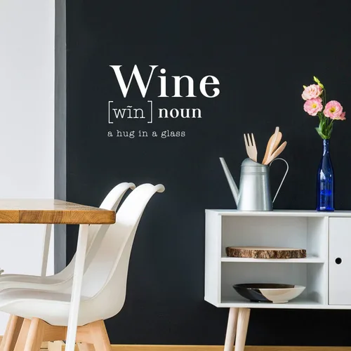Vista 2 de Vinilo decorativo para pared, diseño de vino a abrazo en una copa, 22 x 33.5 pulgadas, definición moderna de humor para adultos, decoración