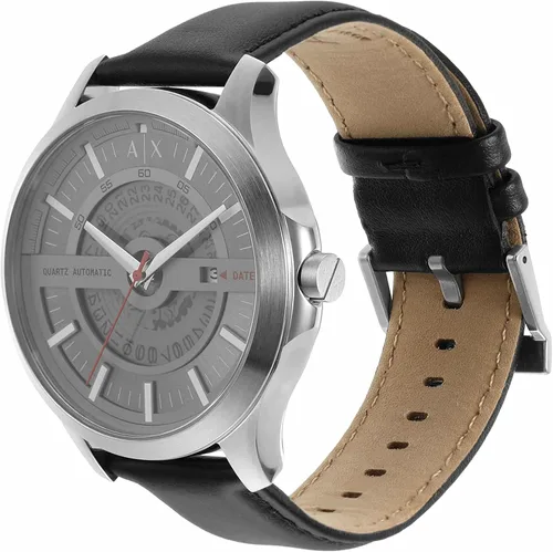 Vista 3 de Armani Exchange AX - Reloj de vestir de cuarzo de acero inoxidable para hombre, PlataNegro Automático