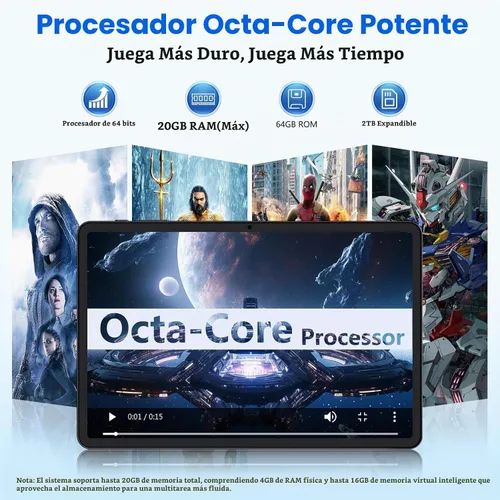 Vista 4 de Tablet Android de 10 pulgadas Tablets Android 16, Gemini AI, pantalla de 120Hz, 20GB RAM, 64GB ROM+2TB expandible, Widevine L1, 6000mAh, GPS, Face
