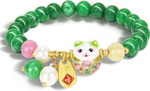 Vista 13 de Pulsera de gato de la suerte Feng Shui, joyería de buena suerte para mujer, protección de riqueza y fortuna, pulseras de cristal de piedras