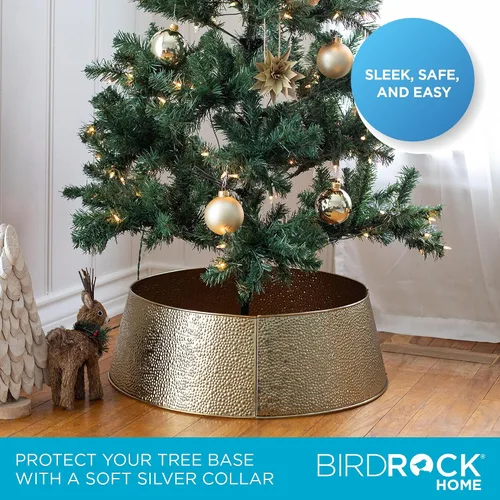 Vista 11 de BIRDROCK HOME Collar de Árbol de Navidad de 4 Paneles - Falda Dorada con Burbujas para Árbol - Base Pequeña de 26" - Cubierta de Base de Árbol