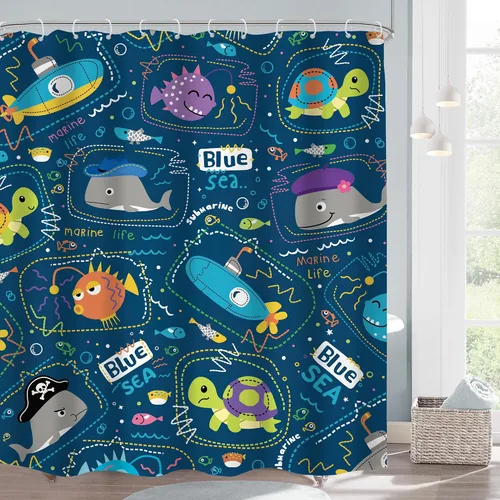 Vista 13 de Cortina de ducha para niños, océano, verano, linda ballena de dibujos animados, divertida decoración de baño para guardería, niños y niñas