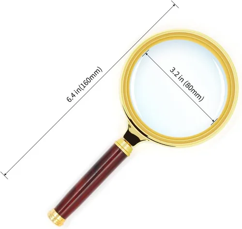 Vista 2 de Kadaon Lupa de mano de 10 lupas de mano antiguas con mango de caoba para lectura de libros, inspección, monedas, insectos, rocas, mapas, crucigramas