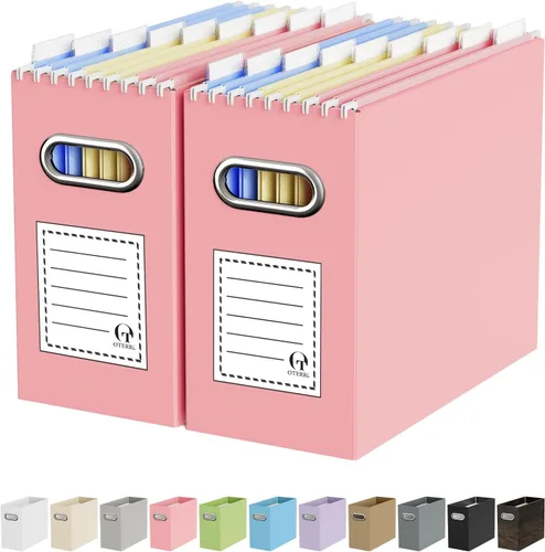 Vista 47 de Oterri Caja Organizadora de Archivos de Cartón para Carpetas Colgantes Tamaño Carta, Caja de Archivos para Escritorio de Computadora, Archivador