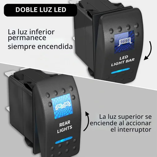 Vista 4 de DaierTek Interruptor basculante de barra de luz LED y luces traseras, interruptor basculante azul 12V/24V 20A/10A 5 pines marino con cables