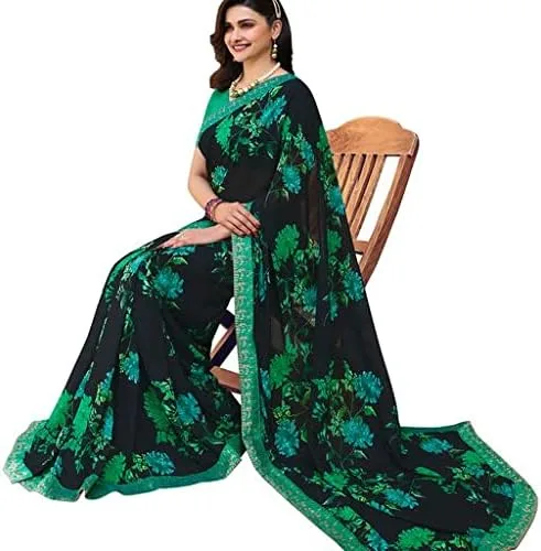 Vista 3 de Rihana fashion Ropa de fiesta india para mujer, estampado de sari con blusa sin coser, talla 49, talla única