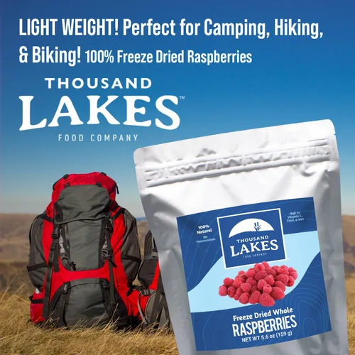 Vista 7 de Frambuesas enteras liofilizadas - 1.2 oz Marca Thousand Lakes 100% Raspberries, Premium Quality, Crunchy, Naturally Tangy, High in Vitamin C