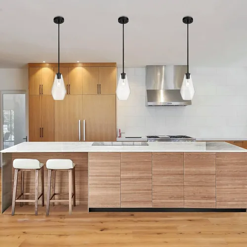 Vista 3 de XiNBEi Lighting Iluminación colgante de cristal, moderna lámpara colgante de cocina de 1 luz, lámpara colgante ajustable negra XB-P1228-MB