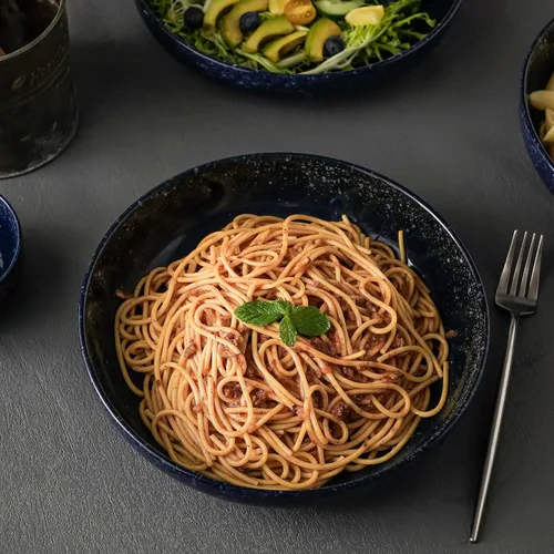 Vista 3 de S&Q'S CERAMICS Juego de 4 tazones grandes para servir, tazones grandes para ensalada de 65 onzas, platos hondos de cerámica anchos y poco profundos