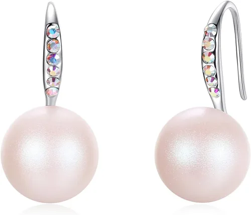 Vista 6 de Aretes colgantes hechos con perlas de cristal de Swarovski, regalos para mujer, multicolor, tono plateado Verde tornasol