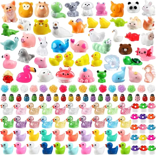 Vista 13 de DULEFUN 100 piezas mini patos con purpurina coloridos pequeños de resina para ocultar figuras de animales de plástico para casa de muñecas, micro