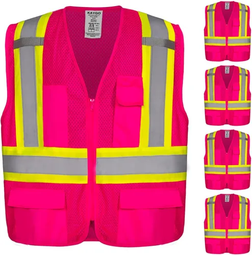 Vista 15 de KAYGO Chaleco de seguridad reflectante de alta visibilidad con bolsillos Poliéster transpirable ligero, de dos tonos, para construcción, almacén