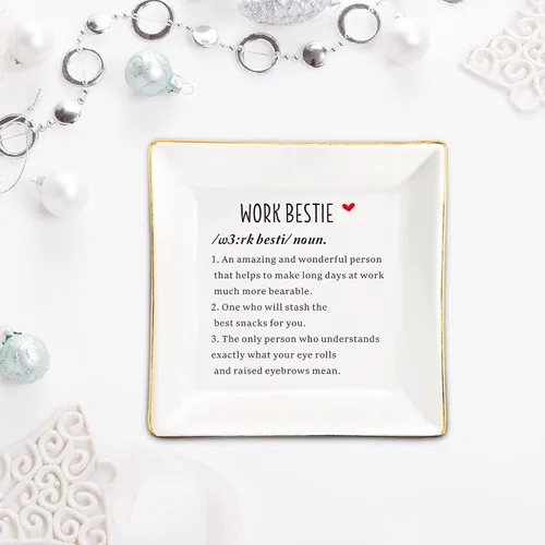 Vista 6 de XJF Work Bestie - Plato de cerámica para joyas, regalos de trabajo para mujeres, regalos de agradecimiento para compañeros de trabajo, regalo