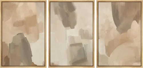 Vista 270 de SIGNFORD - Set de obras de arte en lienzo enmarcado para pared, ilustraciones abstractas de neblina del desierto en tonos neutros beige y marrón