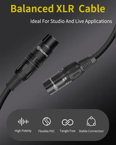 Vista 5 de Paquete de 2 cables XLR cortos de 1.6 pies, cable de micrófono equilibrado XLR macho a hembra de 3 pines, cable de micrófono blindado OFC de 1 pie