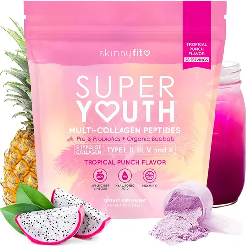 Vista 10 de SkinnyFit - Colágeno súper juvenil para mujeres - Polvo de péptidos de colágeno múltiple - Probióticos, fibra, ácido hialurónico - Sin OMG, sin