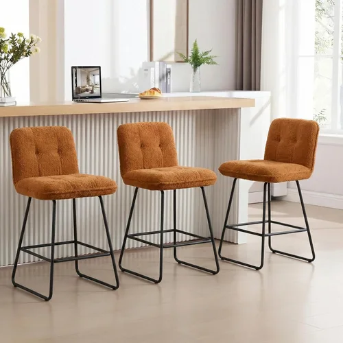 Vista 13 de Ollega Taburetes de bar de 26 pulgadas de altura de mostrador con respaldo, juego de 2, terciopelo marrón Powder-coated steel legs, comfortable