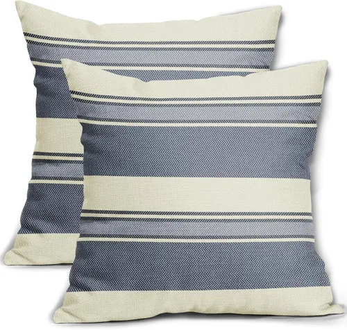 Vista 17 de Juego de 2 fundas de almohada a rayas negras y marrones de 16 x 16 pulgadas, diseño de rayas bohemias con estampado de rayas color crema, fundas