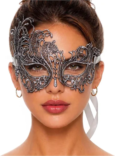 Vista 15 de Masquerade Mask For Women Lace Masquerade Mask for Masquerade Party, Proms, Venetian Party, Mardi Gras, Halloween & Cosplay Ana Bg Pluma de Pavo Real