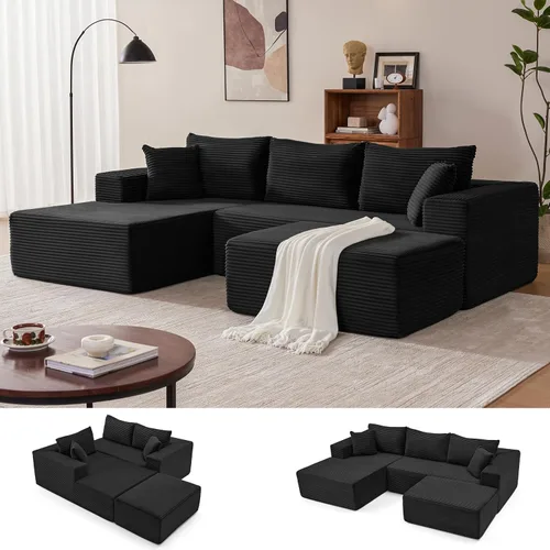 Vista 19 de Mangodan - Sofá seccional en forma de nube, sofá sin huesos para sala de estar, sofá seccional modular con asiento profundo, cómodo sofá de felpa