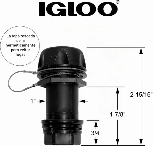 Vista 2 de Igloo Tapón de drenaje con correa de acero inoxidable para enfriadores BMX, Overland e IMX de 25-72 cuartos de galón