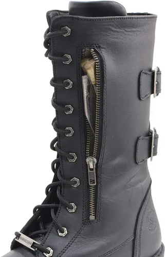 Vista 2 de Milwaukee Leather Botas de cuero con cordones tácticas negras de 13 pulgadas de alto para hombre con cremallera con bolsillo de almacenamiento