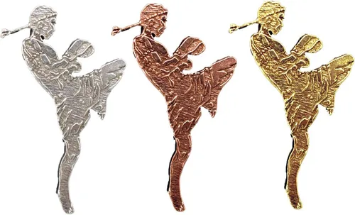 Vista 2 de Mauy Thai Fighter Pin, Mauy Thai, Martial Arts, Fighter, Fighting, Pins, Lapel, Brooch, Pewter, Copper, Gold, Over 100 Sports Designs Available