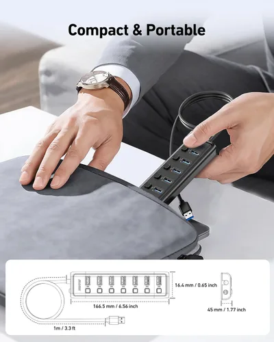 Vista 7 de BENFEI Hub USB 3.0 de 7 puertos, divisor USB portátil ultrafino con cable de 3.3 pies, compatible con MacBook Pro/Air, Mac Pro, Mac Mini, iMac