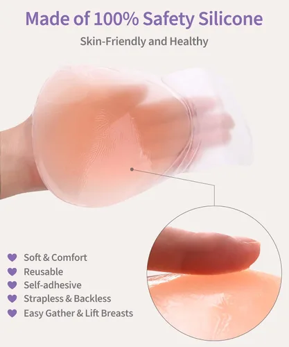 Vista 4 de Sujetador adhesivo sin tirantes para mujer, adhesivo invisible push up sujetador de silicona para levantamiento de senos sin espalda vestido sin