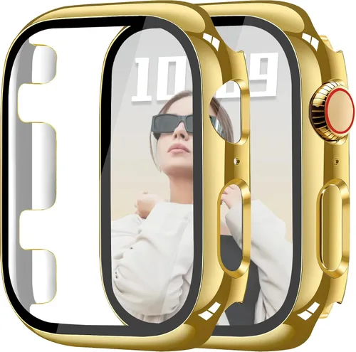 Vista 23 de JR.DM - Juego de 2 fundas de policarbonato duro de 38 mm con protector de pantalla de vidrio templado HD para Apple Watch Series 3/2/1, protector
