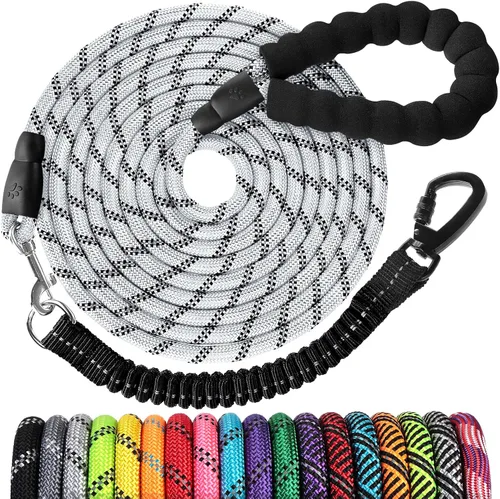 Vista 12 de Correa de perro de cuerda de 3 pies: correa resistente con gancho giratorio bloqueable, hilos reflectantes, bungee y asa acolchada - Correa