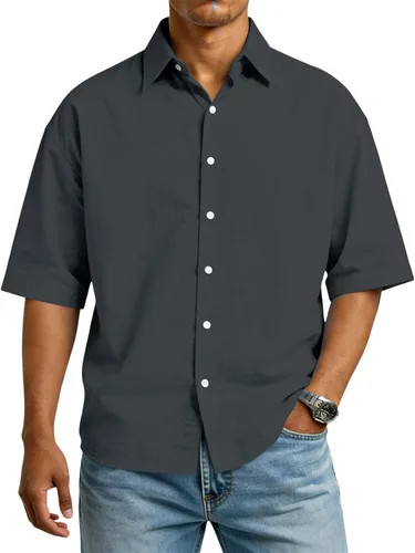Vista 14 de RTRDE Men's Button Down Shirts Short Sleeve Solid Color Summer Business Casual Dress Shirt, S-3XL