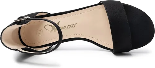 Vista 35 de Athlefit Sandalias para niñas, puntera abierta, correa en el tobillo, tacones bajos, zapatos de vestir para niñas pequeñas y grandes